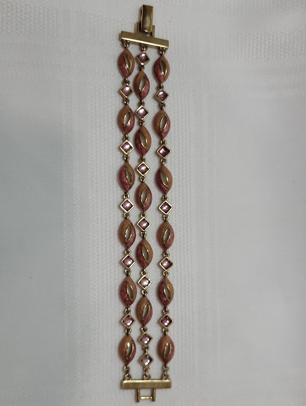 Bracelet Vintage Pink And Peach Enamel Goldtone